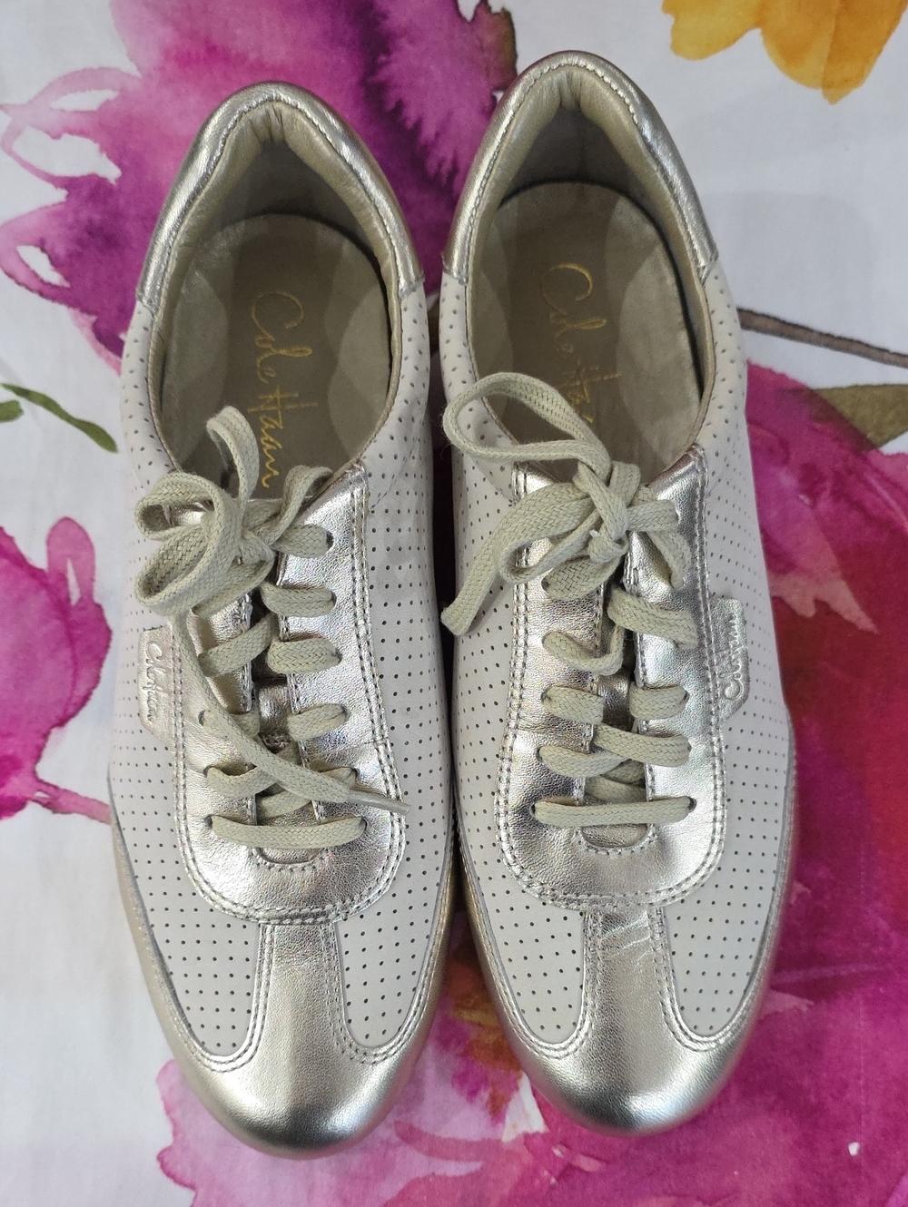 Cole Haan Shoes Sneakers Womens 7.5 B Gold Lace Up Wingtip New